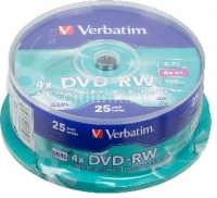 Загот. компакт диска DVD- RW 4x Verbatim 4,7Gb  (25 шт.) сake box (43639)  ― "Сплайн-Технолоджис"